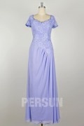 Lace Chiffon A line V Neck Long Beaded Mother of the Bride Dress