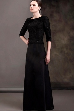 Fantastic Lace&Satin A line Round Neckline Half Sleeves Floor length Mother of the Bride Dress