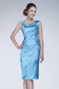 Gorgeous Stretch Satin Sheath Deflected V neck Neckline Knee length Mother of the Bride Dress