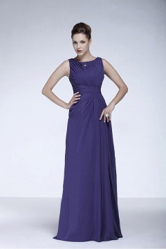 Elegant Chiffon A line Bateau Neckline Tank Sleeves Raised Waist Full Length Mother of the Bride Dress