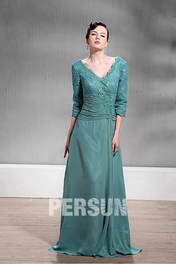 Fabulous Lace&Chiffon A line V Neck Floor Length Mother of the Bride Dress