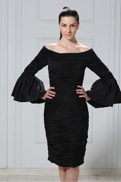 Elegant Taffeta Sheath Column Off the Shoulder Knee Length Mother of the Bride Dress