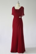 Langes Carré Ausschnittg A Linie Rotes Abendkleid aus Chiffon