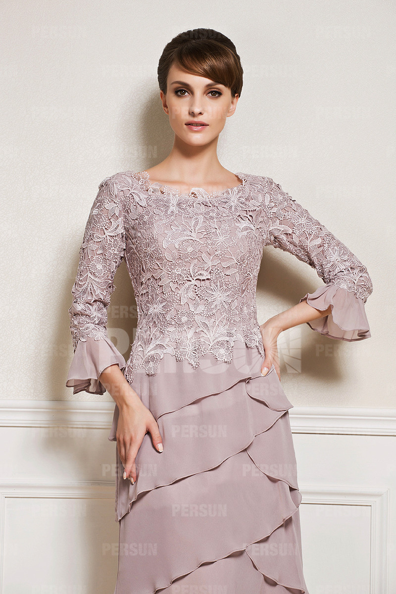 Ruffles Embroidery Long Sleeve Mother of the Bride Dress