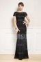 Sheath Mother of the Bride Dress in Black Lace with Cap Sleeve