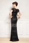 Sheath Mother of the Bride Dress in Black Lace with Cap Sleeve