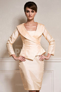 Short Simple Taffeta Mother of the Bride Dress with Long Sleeves