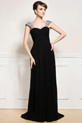 Elegantes schwarzes langes Ärmelloses Abendkleid aus Chiffon