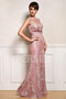 Pink tone Mother of the bride dress in Lace with illusion neckline
