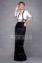 Black & White Classic Straps long Formal Dress with appliques