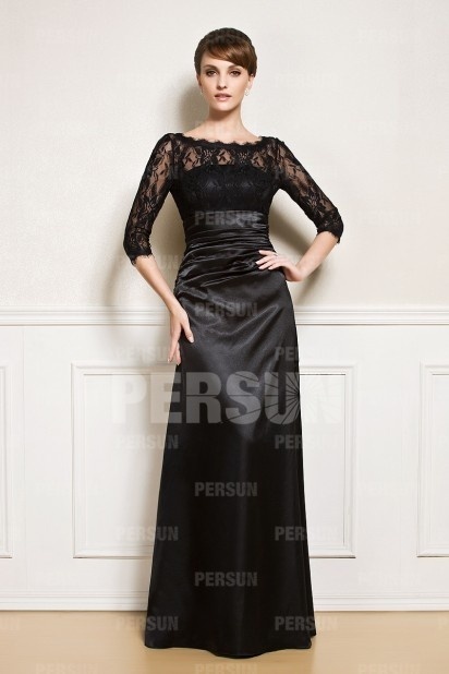 Schlichtes schwarzes Etui-Linie Bodenlanges Abendkleider mit Ärmeln Persun