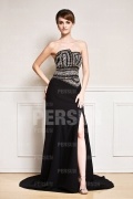 Elegantes schwarzes A-Linie Trägerloses Chiffon Abendkleider