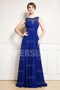 Blue Full Length Backless Chiffon Formal mother of the bride dress