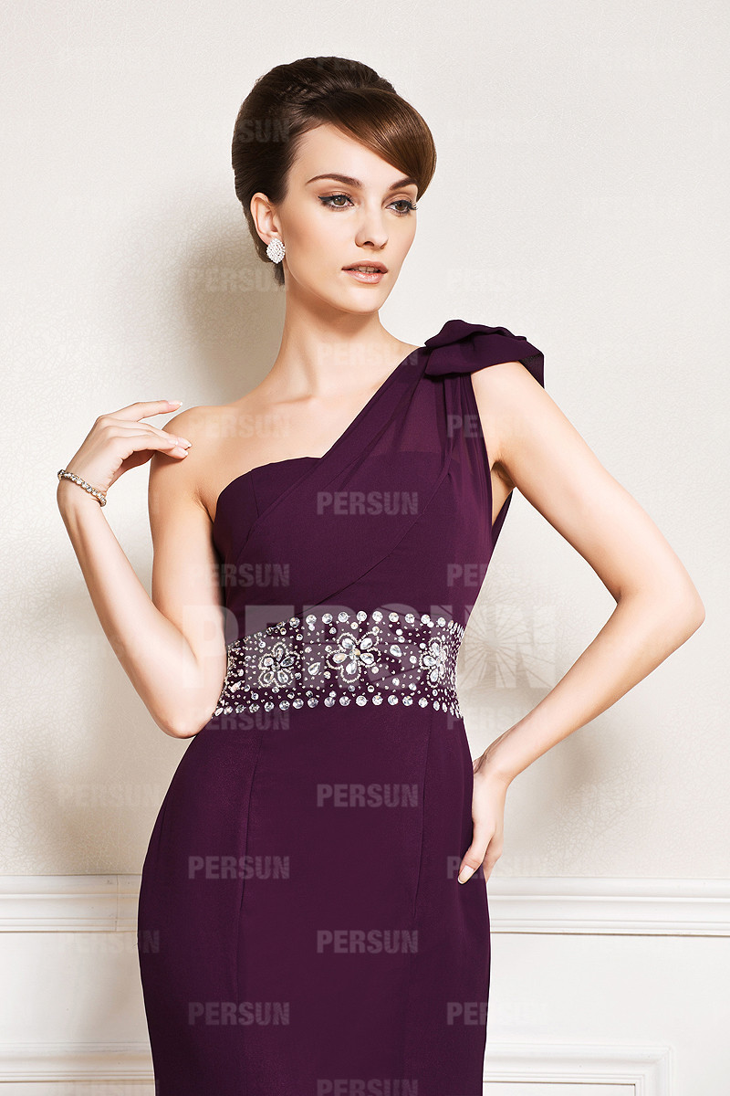 One shoulder Purple tone Floor length Formal Dress