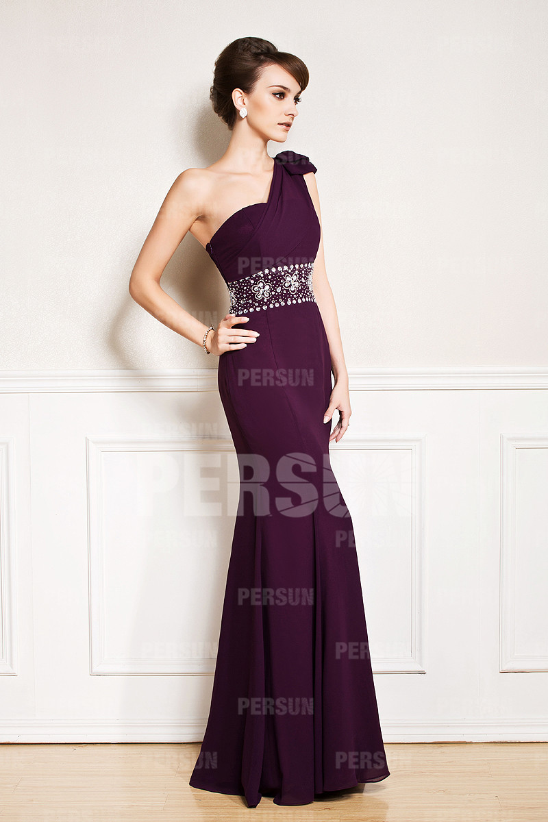 One shoulder Purple tone Floor length Formal Dress