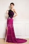 Color block Vintage Court train Top Black Lace Formal Evening dress