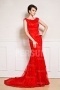 Red lace Embroidery Court train formal Evening gown
