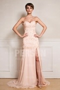 Split front Embroidery Beaded Long Backless Gala Prom Dress