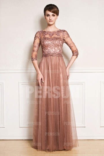 Dressesmall Half sleeves Mother of the bride Dress with applique top