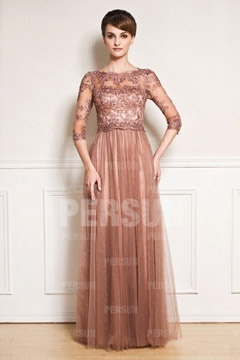 Half sleeves Mother of the bride Dress with applique top