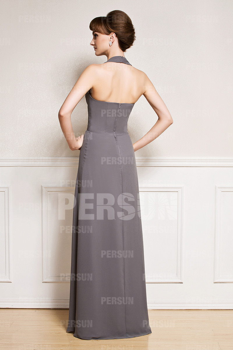 Sexy Halter Grey Tone Chiffon Floor Length Prom Dress