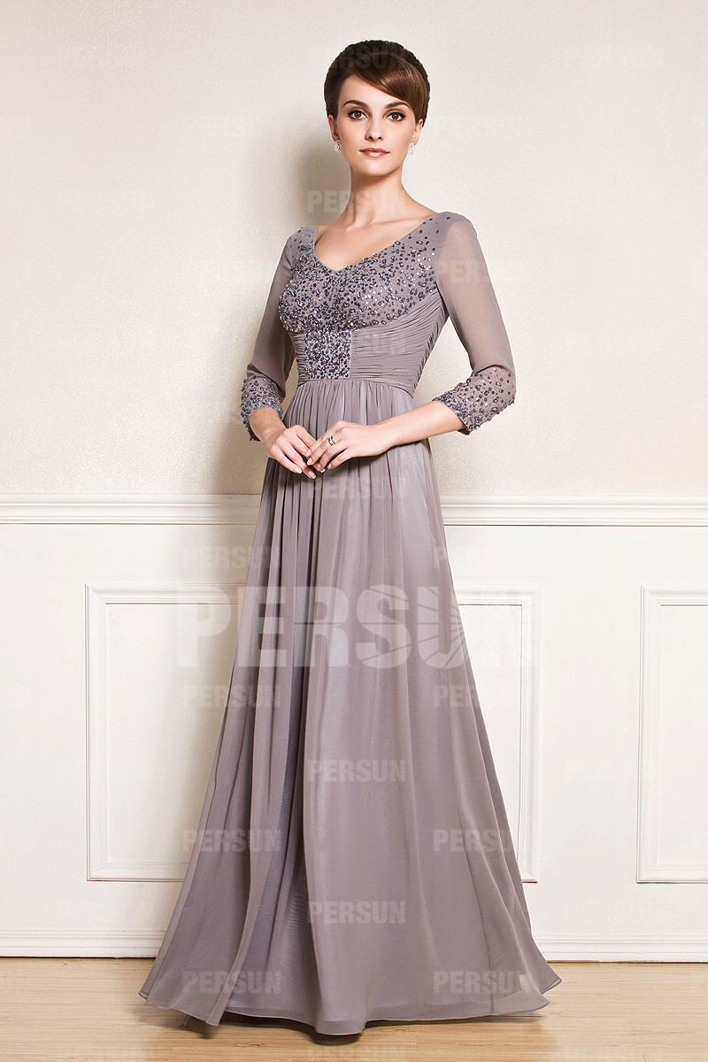 Gorgeous Beaded Three quarter length Sleeves Mother of the Bride Dress