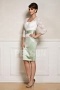 V neck Mother of the Bride dress with lace top and 3/4 length sleeve