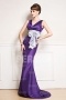 Color block V neck Taffeta Mermaid Formal Bridesmaid Dress with Sash