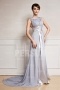 Gray Sash Court train Chiffon Formal Evening Dress