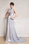 Gray Sash Court train Chiffon Formal Evening Dress