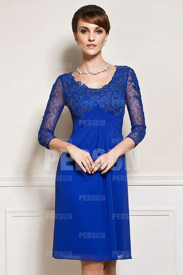 Dressesmall Three quarter length sleeve blue formal cocktail mother of the bride dress