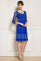 Three quarter length sleeve blue formal cocktail mother of the bride dress