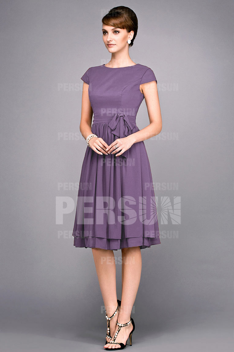 Simple Knee Length Short Sleeve Mother of the Bride Dress