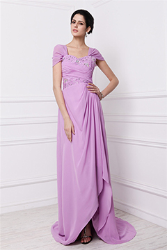 Modern Embroidery Purple Tone Chiffon Sweep Train Long Formal Dress