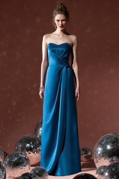 New Pleats Sweetheart Satin Column Formal Bridesmaid Dress