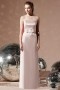Elegant Belt Strapless Satin Column Long Formal Bridesmaid Dress