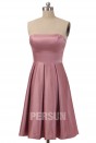 Simple Pleats Strapless Taffeta Pink A line Formal Bridesmaid Dress