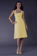 Ribbon Halter Chiffon Yellow A line Short Formal Bridesmaid Dress