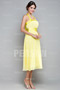 Cute Ribbon Pleats Halter Chiffon Yellow A line Tea length Formal Bridesmaid Dress