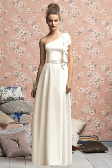 A line One Shoulder White Chiffon Bridesmaid Dresses