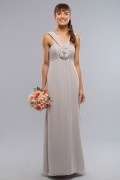 Elegant Ruched V neck Chiffon A line Long Bridesmaid Dress