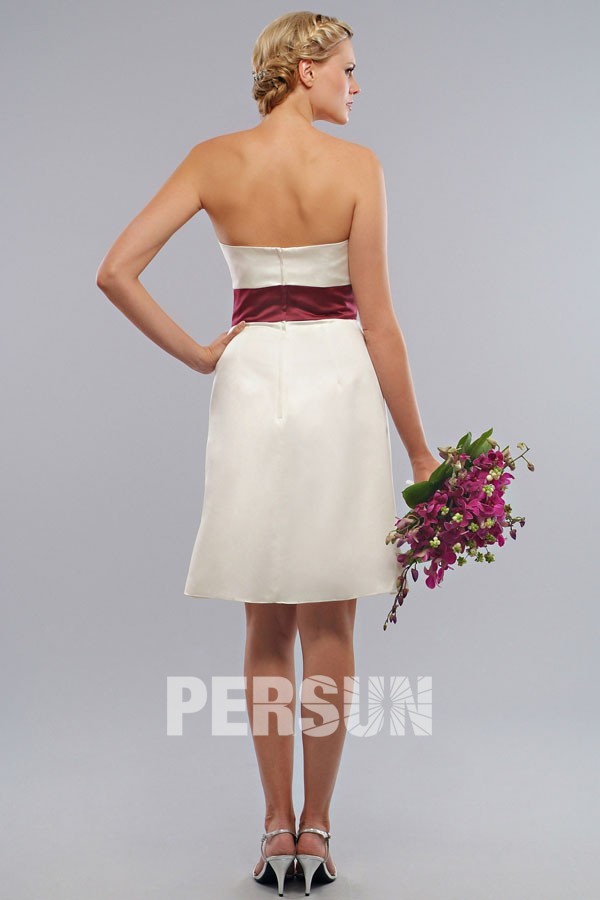 Elegant Beading Ribbon Strapless Satin White A line Formal Bridesmaid Dress