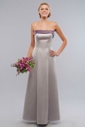 Ribbon Strapless Satin Silver A line Formal Bridesmaid Dress