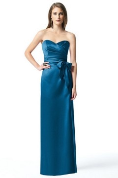 Elegant Bowknot Ruching Sweetheart Satin A line Formal Bridesmaid Dress