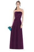 Ruching Strapless Satin Purple A line Formal Bridesmaid Dress