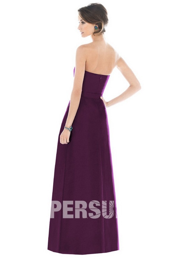 Ruching Strapless Satin Purple A line Formal Bridesmaid Dress