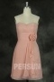 Knee length Dress for Wedding in Skin Pink Chiffon with Flower