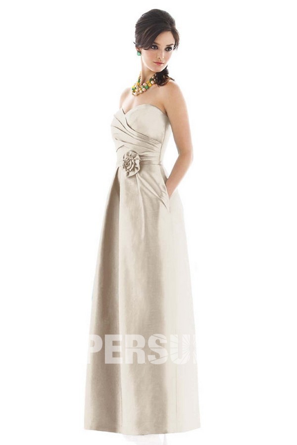 Elegant Pleats Flower Sweetheart Taffeta A line Formal Bridesmaid Dress