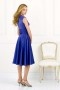 Ruching V neck Tea length Blue Formal Bridesmaid Dress in Elastic satin
