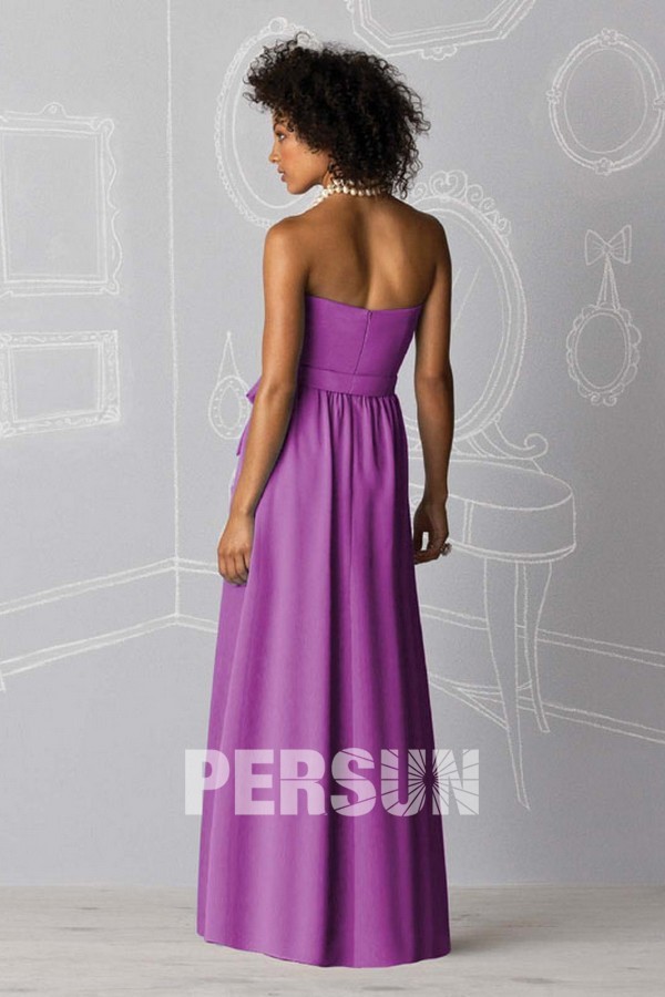 Ruffles Strapless Satin A line Long Formal Bridesmaid Dress